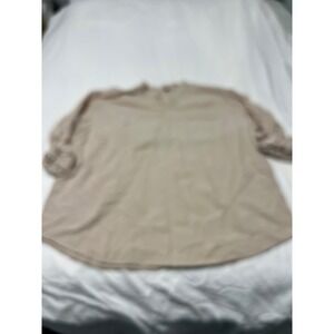 Design in Italy Men Tan Linen Blend Henley Shirt 3XL Mandarin Collar Long Sleeve
